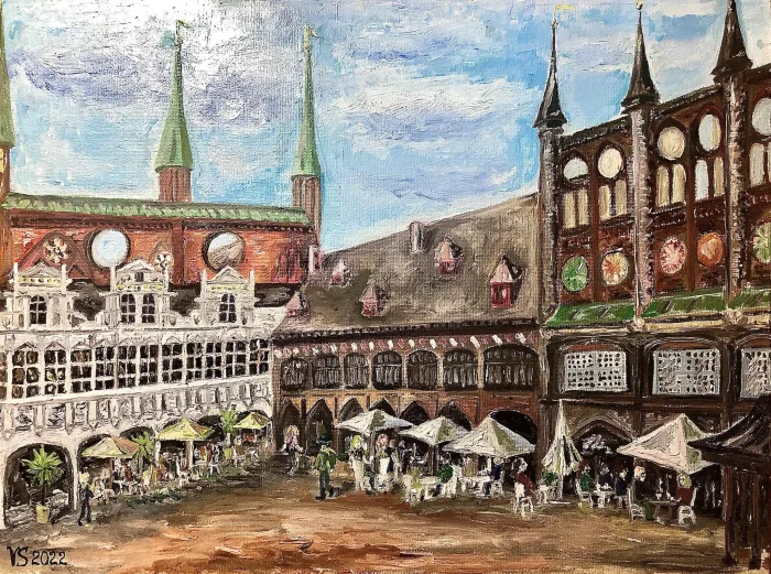 Lübecker Rathausplatz — Öl auf Leinwand
