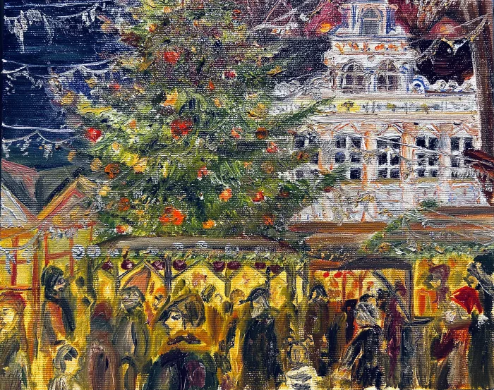 Weihnachtsmarkt in Lübeck — Öl auf Leinwand
