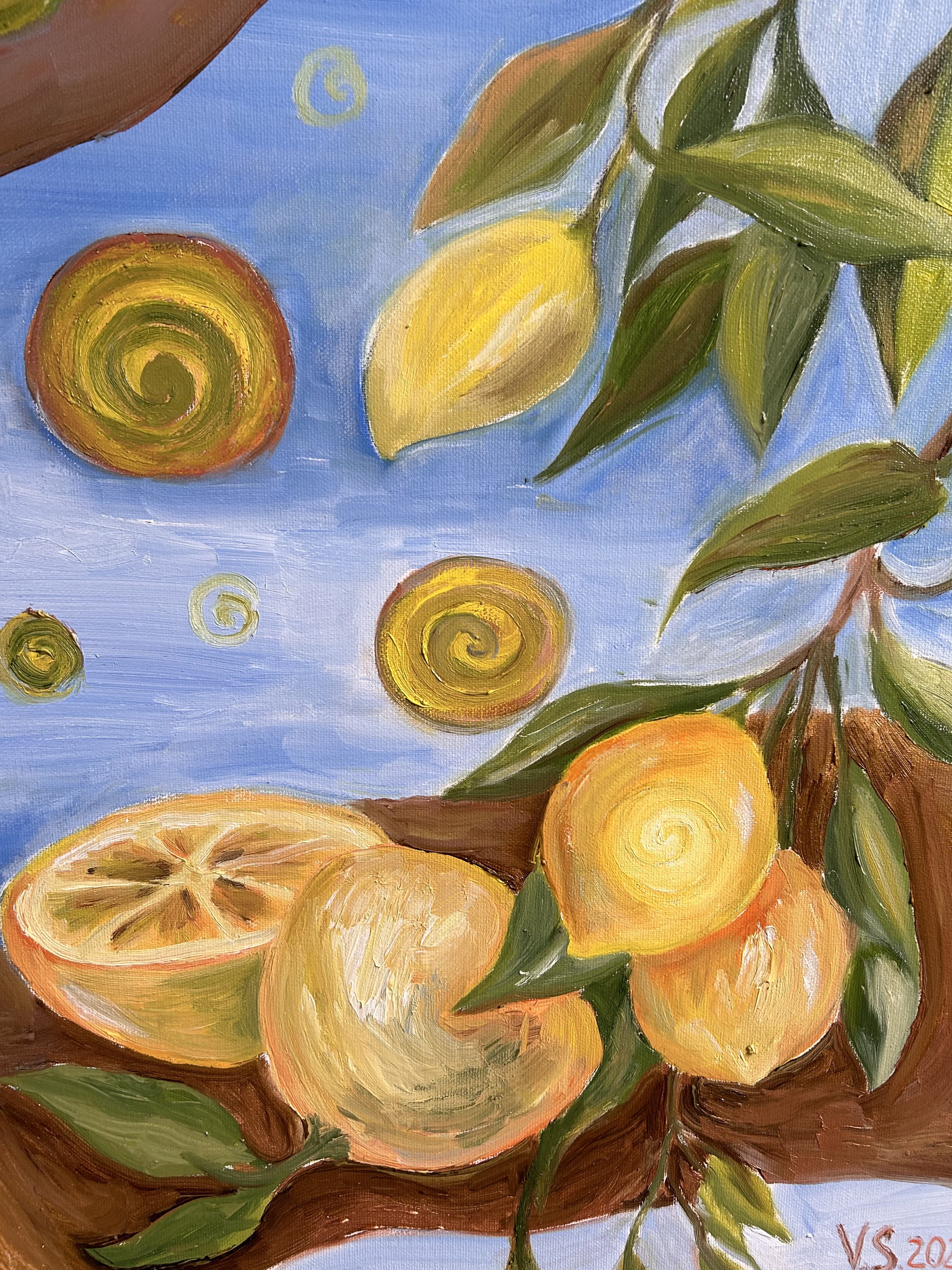 Zitronen und Spiralen — Öl auf Leinwand